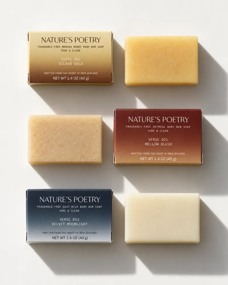 The three 1.4 oz (40 g) cartons laid out, each beside its bar.