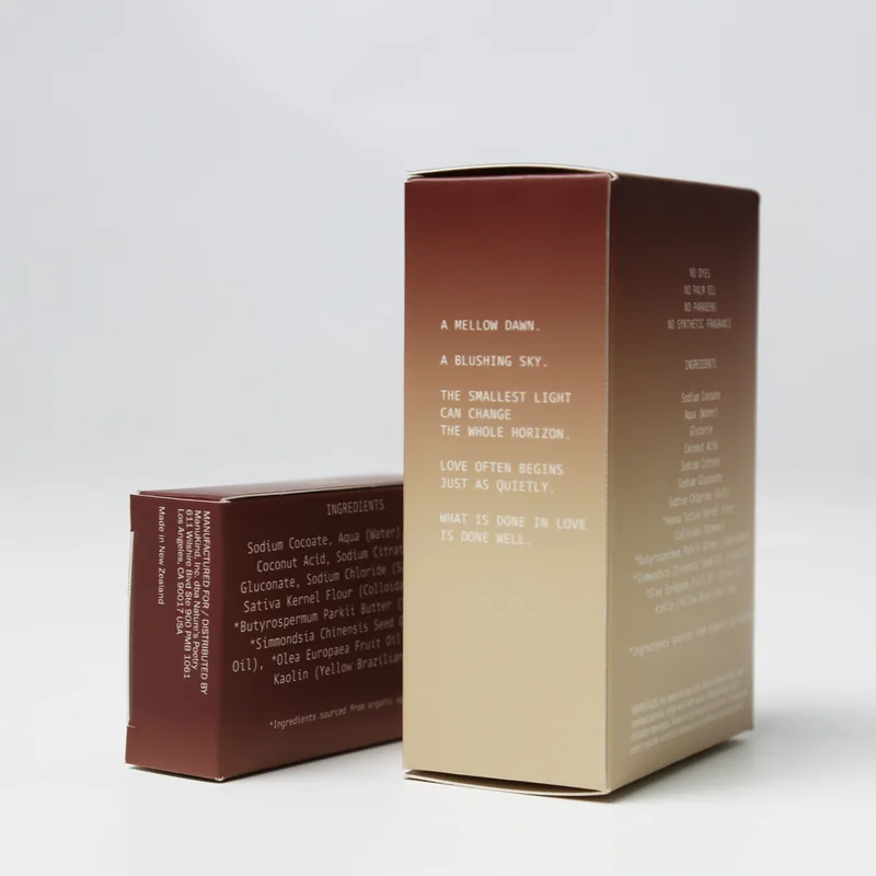 The side panel of the Mellow Blush carton, printed with its poem in typewriter capitals.